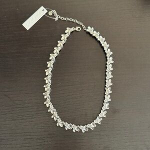 Silver tone plated Necklace with leave accents